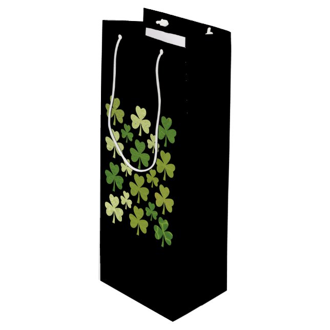 St Patrick's Day Heart Lucky Clover Kleeblatt Geschenktüte Für Weinflaschen (Vorderseite Schrägansicht)