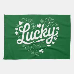 St Patrick's Day Heart Lucky Clover Kleeblatt Geschirrtuch
