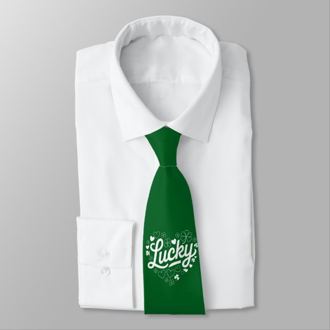 St Patrick's Day Heart Lucky Clover Kleeblatt Krawatte (Gebunden)