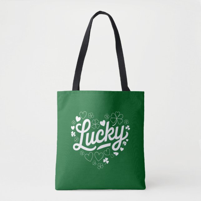 St Patrick's Day Heart Lucky Clover Kleeblatt Tasche (Vorderseite)