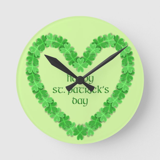 St Patrick's Day Heart Runde Wanduhr (Vorderseite)