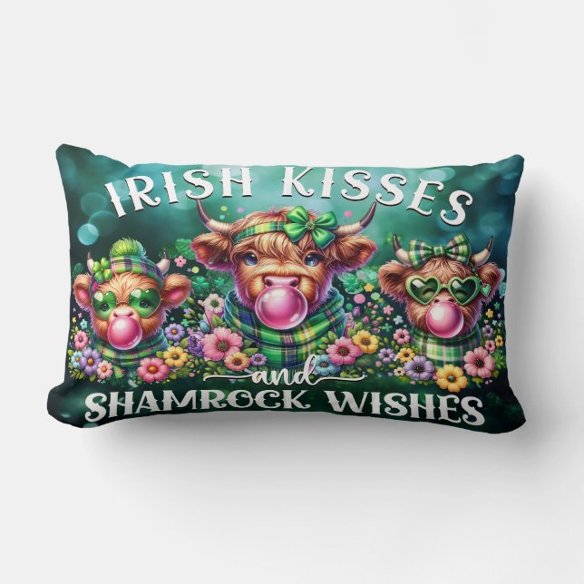 St. Patrick's Day Highland Cow Lumbar Coussin (Recto)