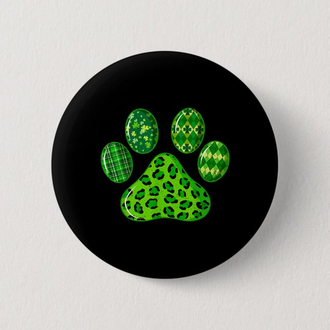 St Patricks Day Hund Katze Pfote Kleeblatt Leopard Button (Vorderseite)