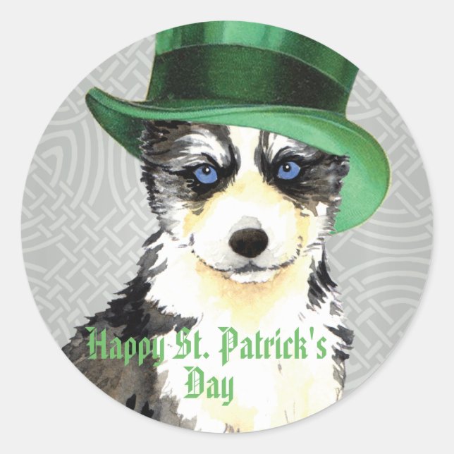 St. Patrick's Day Husky Runder Aufkleber (Vorderseite)
