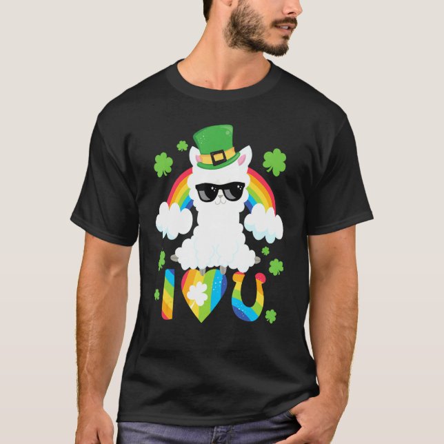 St Patricks Day I Liebe You Llama Rainbow Heart U  T-Shirt (Vorderseite)