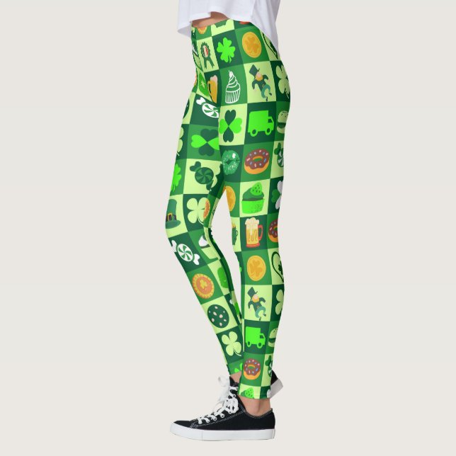 St. Patrick's Day Icons Nahtloses Muster Leggings (Links)
