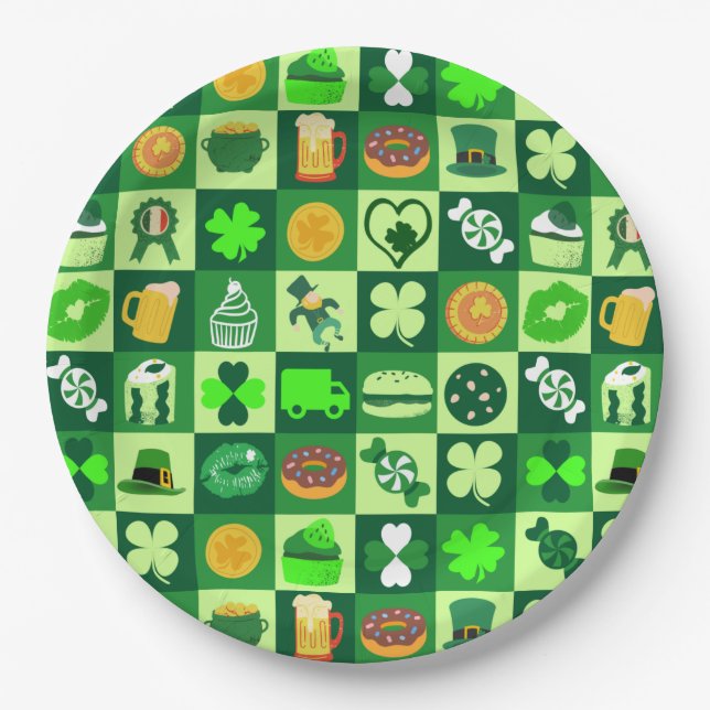 St. Patrick's Day Icons Nahtloses Muster Pappteller (Vorderseite)
