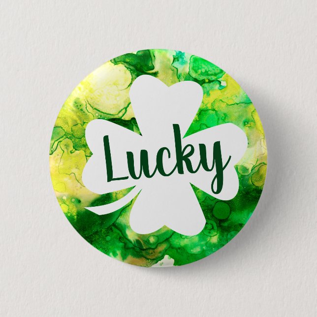 St. Patrick's Day Ink Spritzer Lucky Kleeblatt Button (Vorderseite)