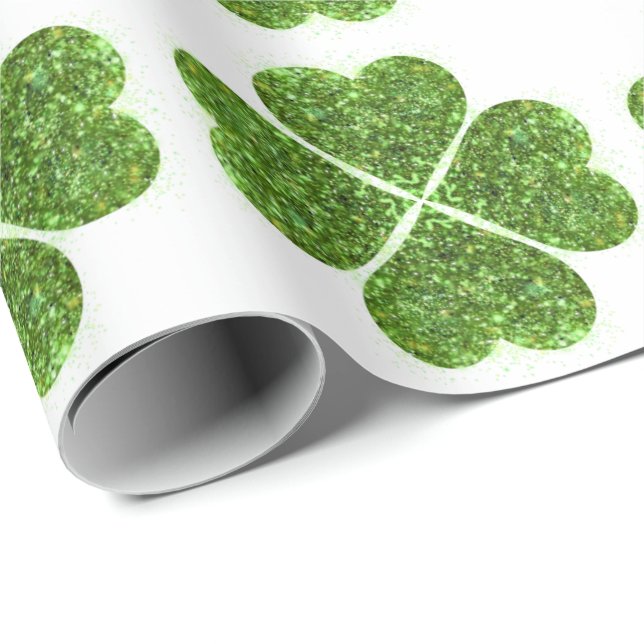 St. Patrick's Day, irisch grün glitzerndes Kleebla Geschenkpapier (Rolleneckpunkt)
