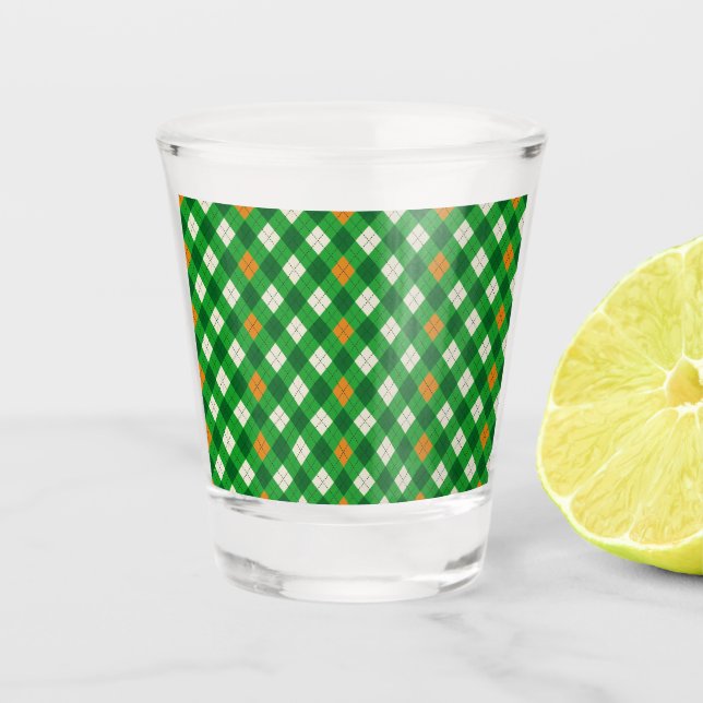 St. Patricks Day Irischer argyle in Irish Farben Schnapsglas (Vorderseite)