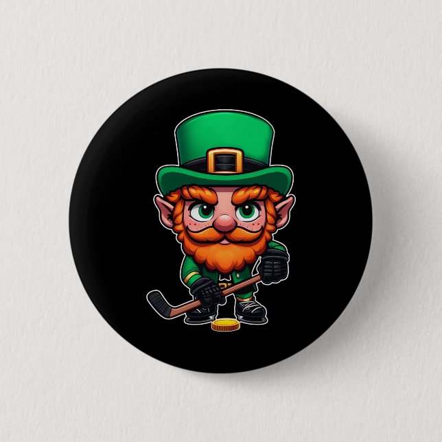 St. Patrick's Day Irischer Leprechaun Eishockeyspi Button (Vorderseite)