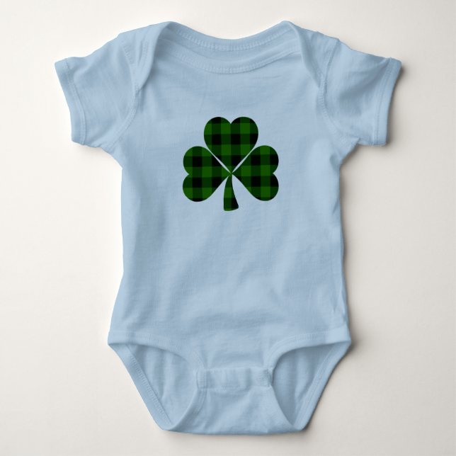 St. Patrick's Day, irisches kariertes Kleeblatt Baby Strampler (Vorderseite)