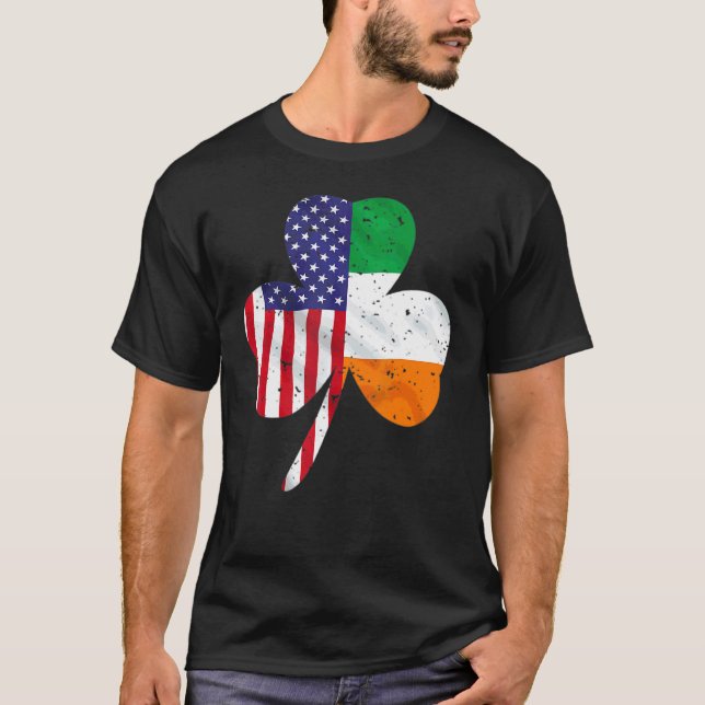 St Patrick's Day Irish American Flag Kleeblatt Sai T-Shirt (Vorderseite)
