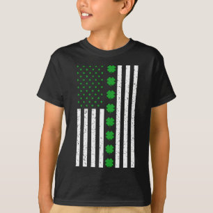St Patricks Day Irish Clover American Flag T-Shirt