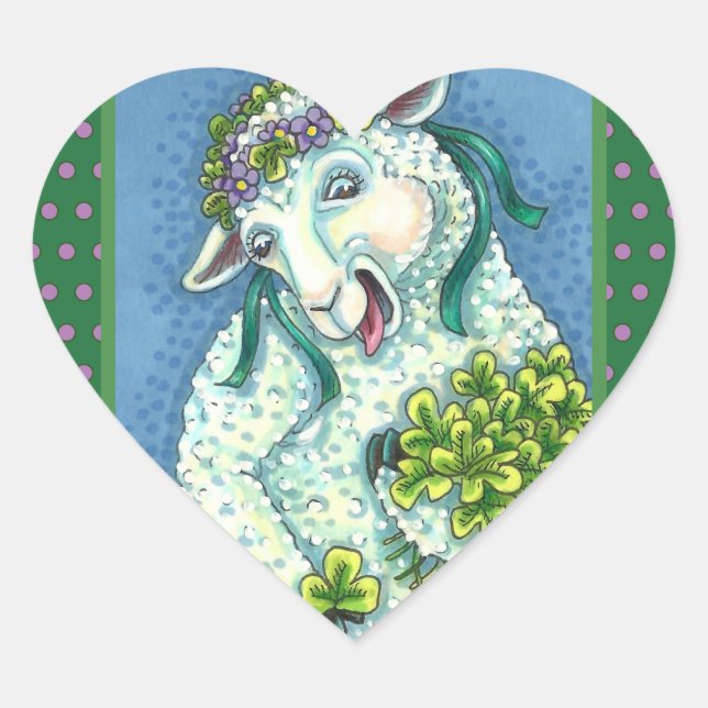 ST. PATRICK'S DAY IRISH EWE, SHEEP & KLEEBLATTS Herz-Aufkleber (Vorderseite)