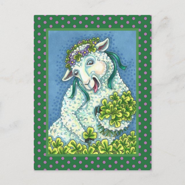 ST. PATRICK'S DAY IRISH EWE, SHEEP & KLEEBLATTS POSTKARTE (Vorderseite)