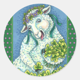 ST. PATRICK'S DAY IRISH EWE, SHEEP & KLEEBLATTS RUNDER AUFKLEBER