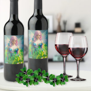 St Patrick's Day Irish Fairy mit Details Weinetikett