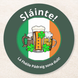ST PATRICKS DAY Irish Flag Beer Runder Pappuntersetzer