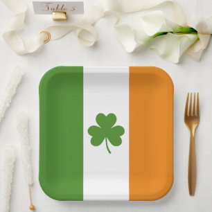 St Patrick's Day Irish Flag mit Kleeblatt Clover Pappteller