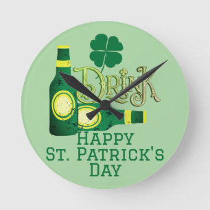 St. Patrick's Day Irish Green Glück Kleeblatt Runde Wanduhr