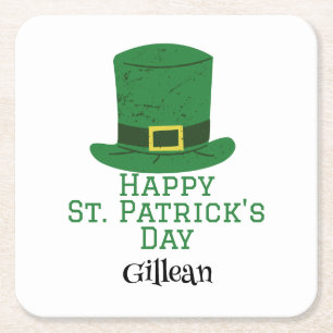 St. Patrick's Day Irish Green Hut Glück Kleeblatt Rechteckiger Pappuntersetzer