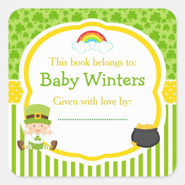 St Patrick's Day Irish Holiday Boy Baby Shower Quadratischer Aufkleber (Vorderseite)