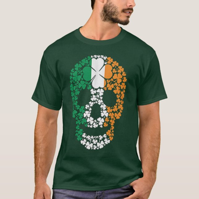 St. Patrick's Day Irish Kleeblatt Clover Skull T-Shirt (Vorderseite)
