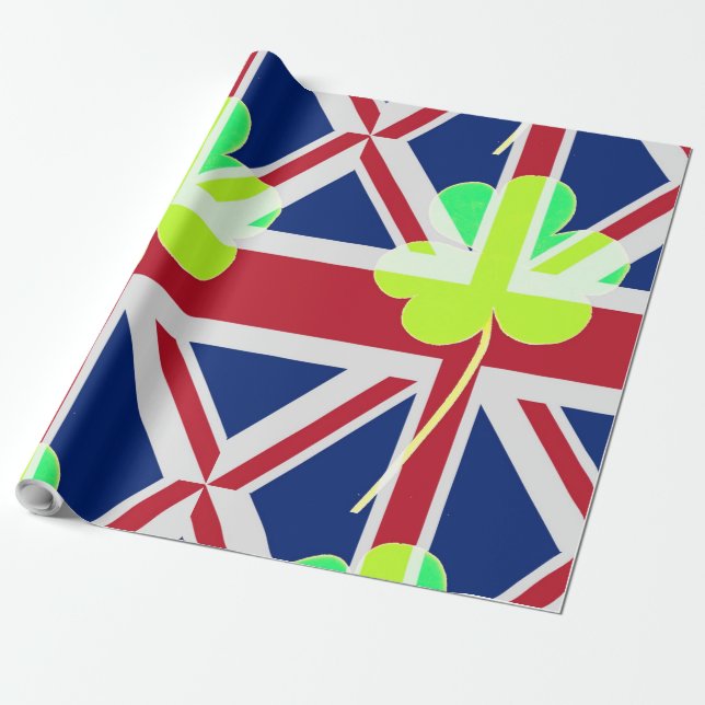 St. Patrick's Day Irish Kleeblatt Clover UK Flag Geschenkpapier (Ungerollt)