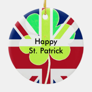 St. Patrick's Day Irish Kleeblatt Clover UK Flag Keramikornament