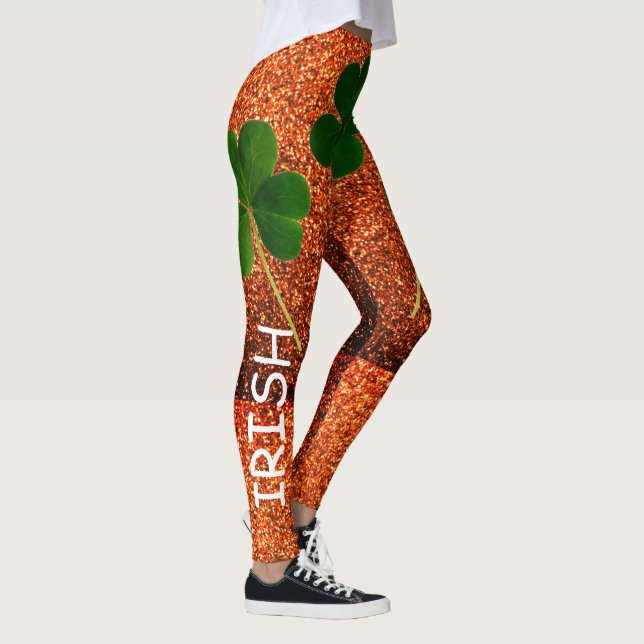 St Patrick's Day Irish Kleeblatt Gold Glitzer Gree Leggings (Rechts)