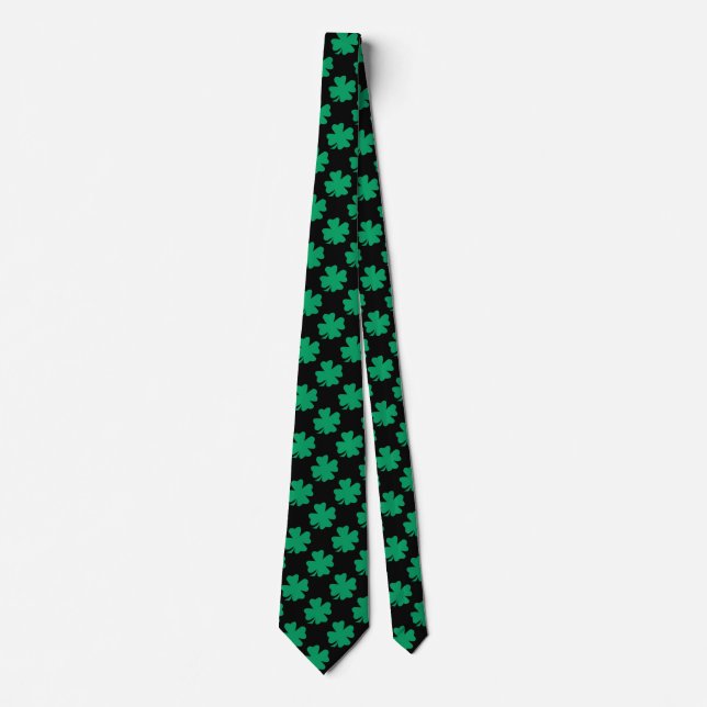 St Patricks Day Irish Kleeblatt Pattern Green Blac Krawatte (Vorderseite)