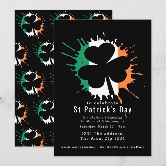 St Patricks Day Irish Kleeblatts und Shenanigans Einladung (Vorne/Hinten)