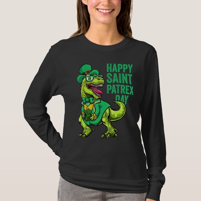 St Patricks Day Irish Leprechaun Dinosaur T Rex Bo T-Shirt (Vorderseite)