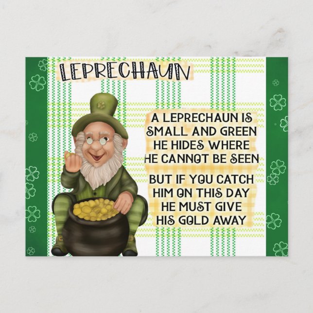 St Patricks Day Irish Leprechaun Gedicht Postkarte (Vorderseite)