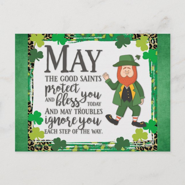 St Patricks Day Irish Leprechaun Green Kleeblatt Postkarte (Vorderseite)