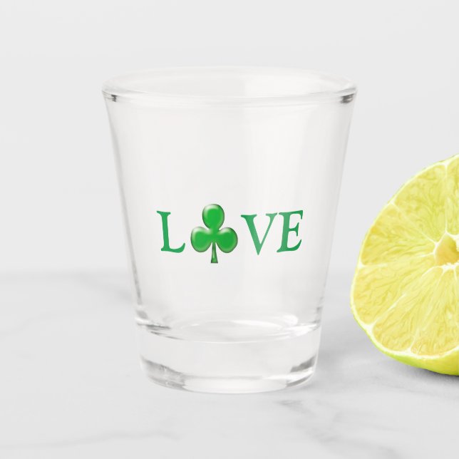 St. Patrick's Day Irish Liebe Green Clover Kleebla Schnapsglas (Vorderseite)