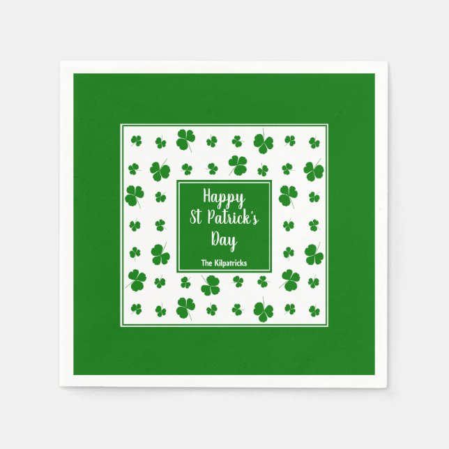 St Patrick's Day Irish Sessings Kleeblatt Pattern Serviette (Vorderseite)