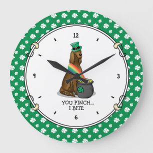 St. Patrick's Day Irish Setter Dog (red 1) Funny Große Wanduhr