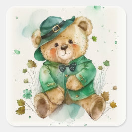 St. Patrick's Day Irish Teddy Bear Quadratischer Aufkleber