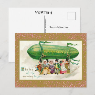 St Patrick's Day Irish Zeppelin Rose Gold Glitzer Postkarte