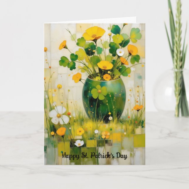 St. Patrick's Day Karte mit grüner Vase (Vorderseite)