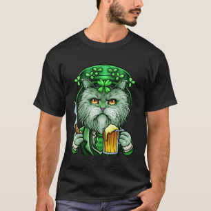 St Patricks Day Katze Leprechaun Bier Zigarre Rauc T-Shirt