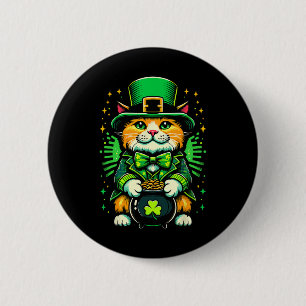 St. Patricks Day Katze Leprechaun Katze Irischer K Button