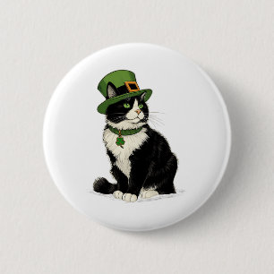 St Patricks Day Katze Leprechaun Kleeblatt Katze K Button