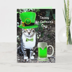 ST. PATRICK'S DAY KATZE MIT GRÜNEM IRISCHEM BIER KARTE