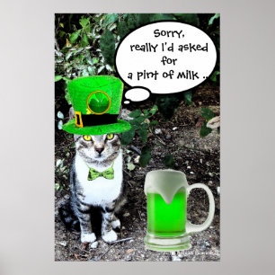 ST. PATRICK'S DAY KATZE MIT GRÜNEM IRISCHEM BIER POSTER
