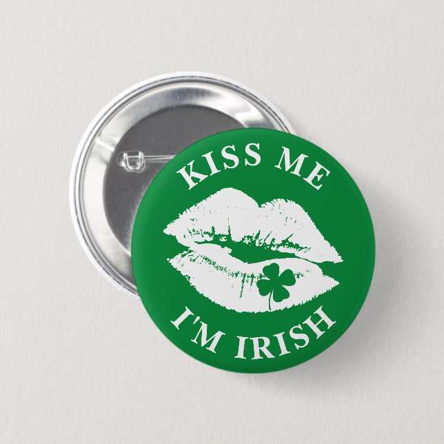 St Patricks Day Kiss Me I'm Irish Lucky Clover Button (Vorne & Hinten)