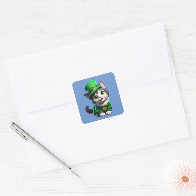 St. Patrick's Day Kitten Quadratischer Aufkleber (Umschlag)