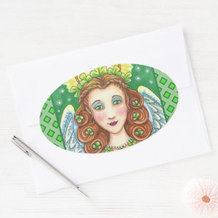 ST. PATRICK'S DAY KLEEBLATT ANGEL, IRISH SESSINGS OVALER AUFKLEBER